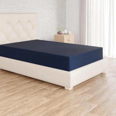 Image de Amazon Basics Drap Housse, 90 x 190 30 cm, en Polyester Microfibre pour Matelas Épais jusqu&#039;à Bleu Marine
