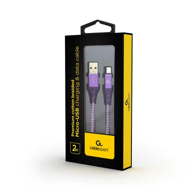 Image de Cablexpert CC USB2B AMMBM 2M PW câble USB 2.0 A Micro B Violet, Blanc Neuf