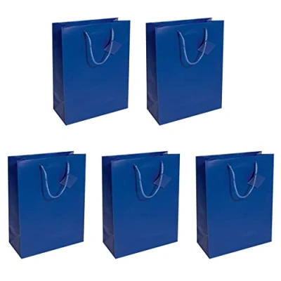 Image de SIGEL GT503 Lot de 5 sacs cadeaux, large, 33 x 26 cm, mat, bleu foncé