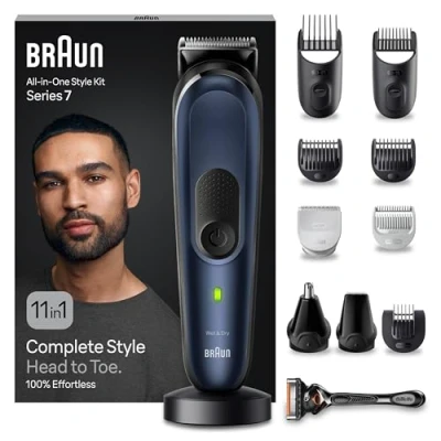 Image de Braun Tondeuse Tout En Un Series 7 MGK7450, 11 1, Kit Styling Quotidien Pour Hommes, La Barbe, Le Corps, Les Cheveux, Oreilles, Nez &amp; Plus, Avec Lame Ultra Affutée, Rechargeable