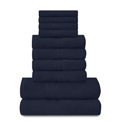 Image de GC GAVENO CAVAILIA Lions Towels Lot de 10 serviettes bain 100 % coton égyptien, 4 visage, mains, 2 bain, qualité supérieure, lavables en machine, bleu marine, Standard