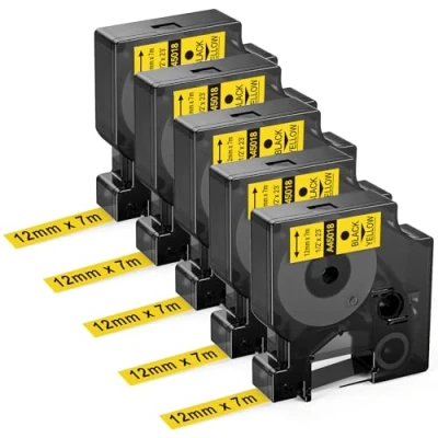 Image de Upwinning 45018 Ruban Jaune 12mm x 7m Compatible avec Dymo D1 S0720580 Noir sur Jaune, Recharge Labelmanager 160 150 210D 260P 280 360D 420