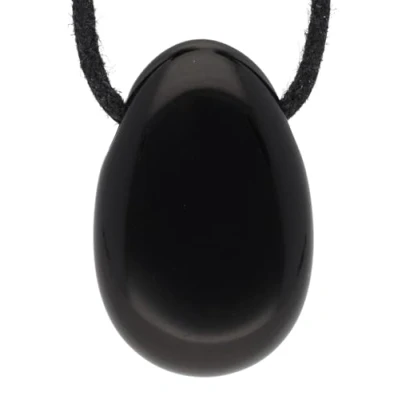 Image de Lebensquelle Plus Pendentif en Obsidienne noire, forme de goutte, avec cordon cuir, pierre précieuse percée et qualité supérieure,