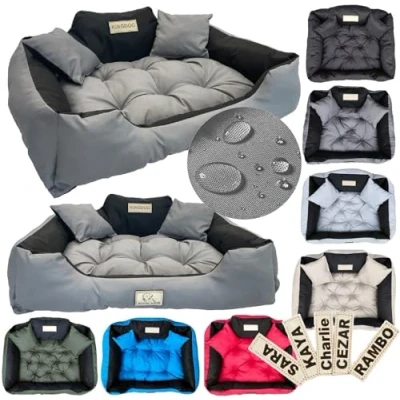 Image de Grand lit pour chien et chat AIO Kingdog 100 x 75 gris foncé taille L avec 2 coussins 15x15cm
