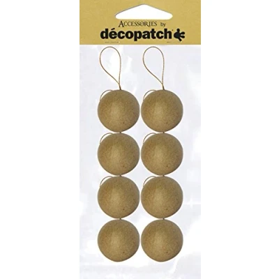 Image de Décopatch NO007O Un lot de 8 supports en papier brun mâché 5x5x5 cm, Boules avec cordon doré