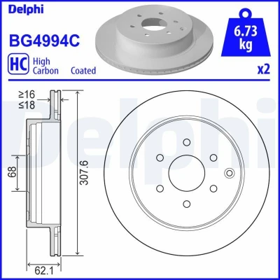 Image de Disque de frein DELPHI BG4994C à l&#039;arrière, ventilé, plein, 2 pièce