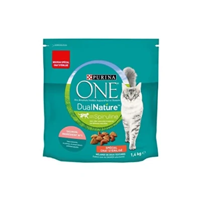 Image de Purina One Dua Nature Au Saumon Avec de La Spiruline Croquettes pour Chat, 1,4kg