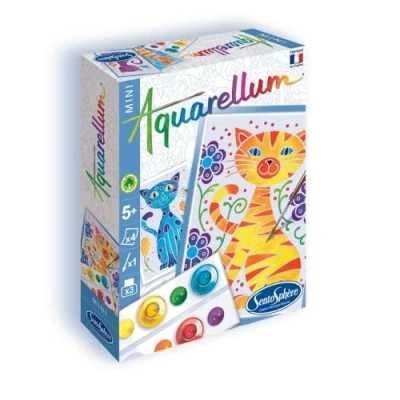 Image de SentoSphère AQUARELLUM MINI CHATS 4 PLANCHES Kit Peinture Aquarellable Magique A partir de 5 ans fabriqué en France, Ensemble 8 pièces, Multicouleur