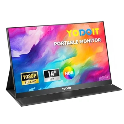 Image de Yodoit Écran Portable 14&quot; 1920 x 1080 FHD IPS avec Haut parleurs USB de Type C Intégrés, Moniteur Soin des Yeux pour PC, Ordinateur Portable, MacBook, Xbox, PS 3/4/5, Switch et TV
