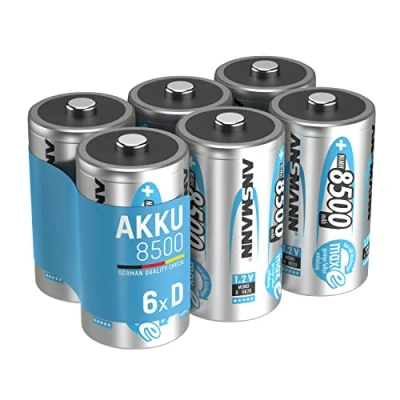 Image de ANSMANN Piles rechargeables Mono D 8500 mAh 1,2 V (lot de 6) HR20 à faible autodécharge Accumulateurs idéaux pour les jouets, lampes torches, flashs d&#039;appareils photos, etc.