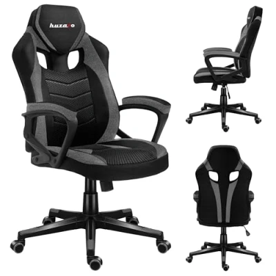Image de huzaro Force 2.5 Chaise Gaming Réglable en Hauteur Pivotante avec Fonction Bascule Design Ergonomique Accoudoirs Souples Roues Caoutchouc Gris