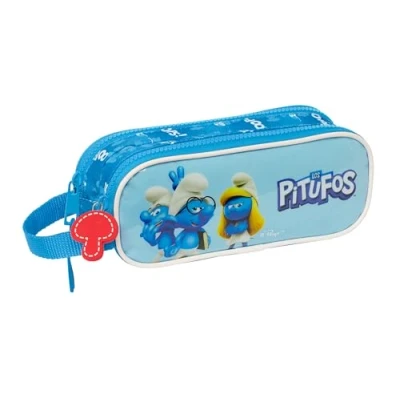 Image de Safta Los Schtroumpfs Trousse Double pour Enfant, idéale Les Enfants d&#039;âge Scolaire, Confortable et Polyvalente, qualité résistance, 21 x 6 8 cm, Bleu Ciel, Ciel/Bleu, Estándar,