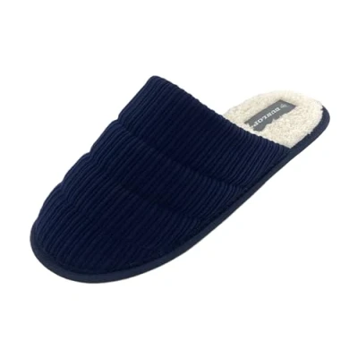 Image de DUNLOP Chaussons mules pour homme Dessus en cordon Lavable machine Doublure chaude Mousse à mémoire de forme Semelles antidérapantes, bleu marine, 43 EU