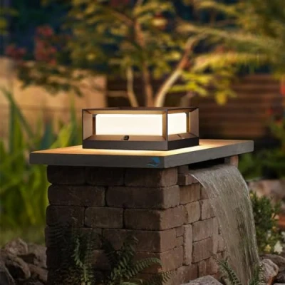Image de HMAKGG LED Lampe de Pilier Extérieur Aluminium Portail IP55 Étanche Lampadaire Jardin Lanterne, Noir Avec Plaque Base Carrée Chemin, M