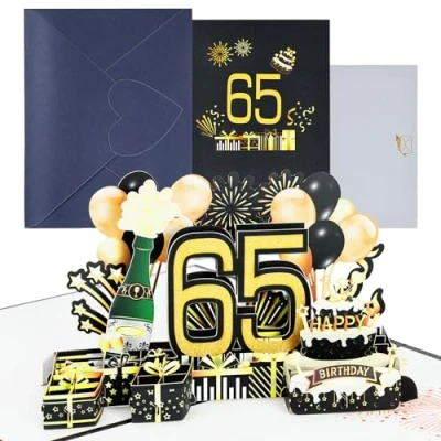 Image de joyoldelf Carte Anniversaire 65 Ans 3D, Pop up Anniversaire, Cartes de Vœux Avec Enveloppe Pour Femmes, Paternité, Maman, Filles, Hommes, Amis, Famille, Compagnon