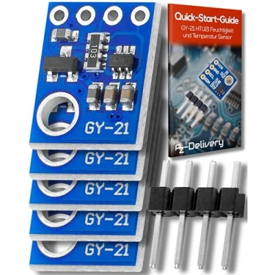 Image de AZDelivery 5 x GY 21 HTU21 Capteur d&#039;Humidité et de Température Compatible avec Arduino Raspberry Pi incluant Un E Book