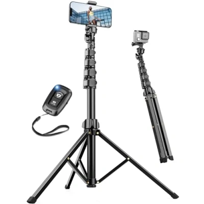 Image de Nineigh Trépied Smartphone,180cm Extensible Trepied Telephone Aluminium Perche à Selfie, avec Télécommande sans Fil et Support de Téléphone,Compatible iPhone Samsung Huawei Appareil Photo