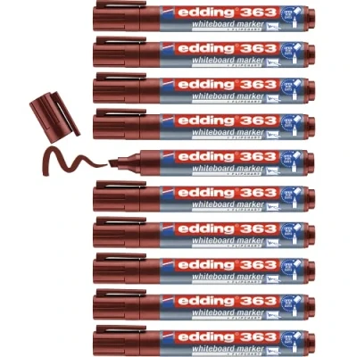 Image de edding 363 Marqueur pour tableaux blancs marron 10 stylos pointe biseautée 1 5 mm feutre effaçable tableaux, blanc, magnétique, mémo et chevalet de conférence sketchnotes