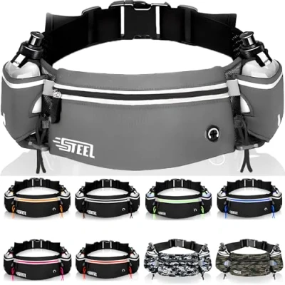 Image de Ceinture Running Course à Pied, Sac Banane Sport Belt avec Gourde Souple Porte Bidon Poche Etanche Homme Femme pour Smartphone iPhone Samsung Galaxy, Confortable Jogging (Gris (Noir))