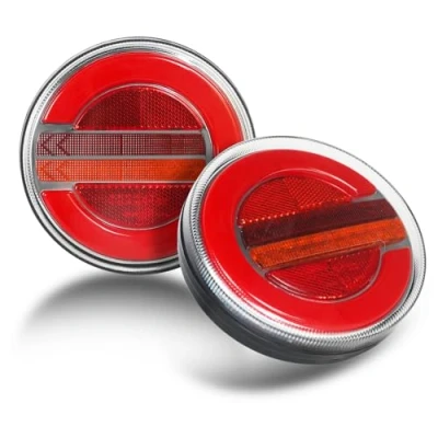 Image de Qiping 2pcs feux remorque led pour remorque, camion, voiture, RV, rond, arrière 12/24V DC avec E mark