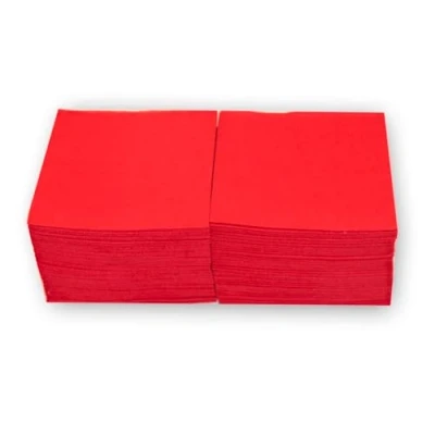 Image de Morigami, Lot de 100 serviettes en papier Coktail Pli 1/4 Pointe Rouge 10 x10 cm