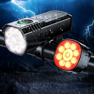 Image de ISEYOU Lumiere Velo, [8+7 Modes &amp; 9+9 LED Puissant] Eclairage Velo Rechargeable par USB Lampe Avant et Arrière, Lumière Vélo Étanche IP65 pour Cyclysme, VTT, Moto, Trotinette Phare Feux Arrière