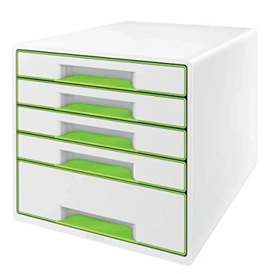 Image de Leitz CUBE boîte à tiroirs avec 5 tiroirs, blanc/vert, A4, incl. insert tiroir transparent, WOW, 52142054