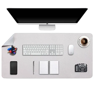 Image de Tapis de Souris Grand, DOBAOJIA Sous Main Bureau XXL, Mouse Pad Mat Prolongé, Portable, Tableau d&#039;Écriture, Buvard Bureau, Double Face Usage en Cuir PU Étanche 90 x 43cm(Gris Clair/Argent)