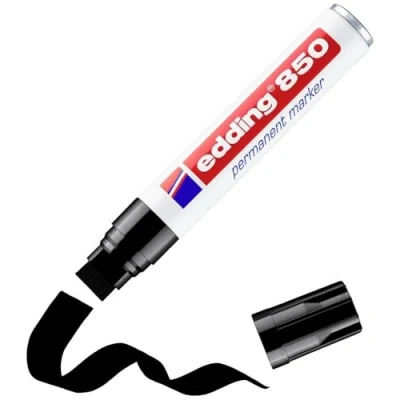 Image de edding 850 Marqueur permanent noir 1 stylo pointe biseautée 5 15 mm pour des marquages larges sèche vite, résiste à l&#039;eau et aux frottements carton, plastique, bois, métal, verre