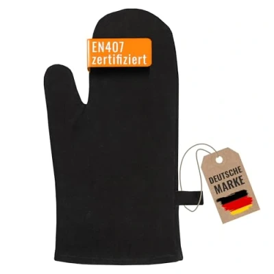 Image de achilles Gant de cheminée, Conforme à la Norme EN407, avec Isolation Thermique, Four en Cuir, Protection Ignifuge, Gril, Cuir résistant Chaleur, Noir
