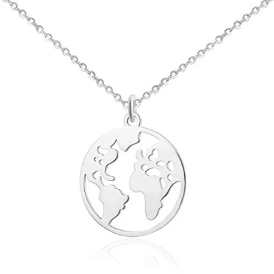 Image de GD GOOD.designs EST. 2015 Collier globe terrestre Argent pour femme Résistant à l&#039;eau monde réglable en acier inoxydable I avec pendentif carte du