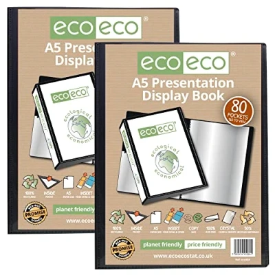 Image de eco Eco064x2 Lot de 2 porte vues avec pochettes en plastique Noir Format A5 50% recyclé 80