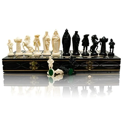 Image de Jeu d&#039;échecs Black &amp; White Edition 40cm / 16 &quot;Planche de Bois/pièces en Plastique. Les Jeux sont conçus pour évoquer l&#039;apparence d&#039;une armée médiévale et Vikings. (Médiéval)