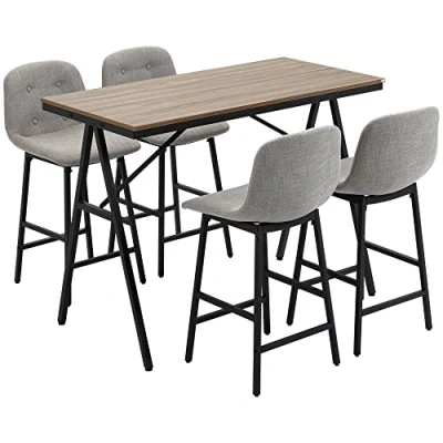 Image de HOMCOM Ensemble table de bar avec tabouret 5 pièces, cuisine, bistrot 4 chaises, pour salon, métal, marron clair, 120 x 60 91 cm