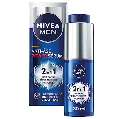 Image de NIVEA MEN Sérum Power 2 en 1 LUMINOUS630® anti âge &amp; taches (1 x 30 ml), hydratant visage enrichi acide hyaluronique, Soin homme pour tous types de peaux