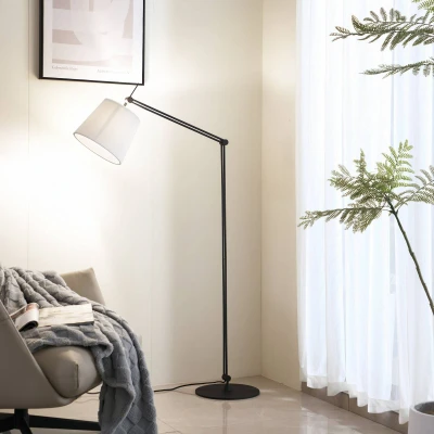 Image de Lucande lampe sur pied Caelia, noir, textile, ajustable