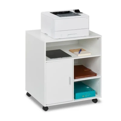 Image de Relaxdays Caisson de Bureau, avec 5 Compartiments, Porte, à roulettes, H x L P : 66,5 60 50 cm, Blanc
