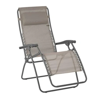Image de LAFUMA MOBILIER Fauteuil Relax Zéro Gravité RSXA Chaise Longue Pliante Terrasse et Jardin Toile Batyline® Résistante Transat Multiposition, Tout Confort, Fabriqué en France Marron CHATAIGNE