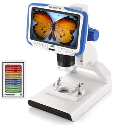 Image de Andonstar AD205 Microscope numérique à pièces LCD USB pour Enfants, grossissement 200x, Zoom, écran de 5 Pouces, caméra Portable Laboratoire avec Diapositives d&#039;échantillons