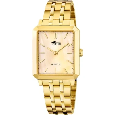 Image de Montre femme Lotus Rectangulaire Acier doré Cadran beige Mouvement quartz