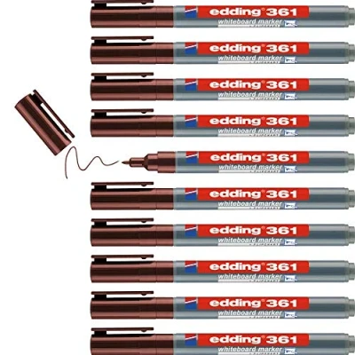 Image de edding 361 Marqueur pour tableaux blancs marron 10 stylos pointe ronde 1 mm feutre effaçable blanc, magnétique, mémo et chevalet de conférence sketchnotes