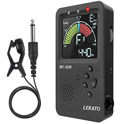 Image de Accordeur de métronome, LEKATO Grand écran LCD rechargeable numérique 3 en 1, avec modes réglage guitare, basse, violon, ukulélé et chromatique pour tous les instruments (Noir)