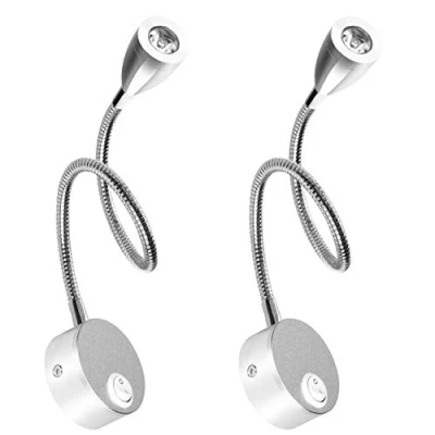 Image de LEDMO Lampe Chevet Murale 2 Lumières Applique Liseuse LED Col de Cygne Lumière 3W, 3000K Blanc Chaud Lecture