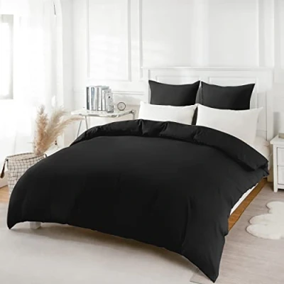Image de REDKEY Bedding Housse de Couette 155x220 cm avec 1 Taies d&#039;oreiller 80x80 Noir Parure Lit Personne Fermeture Éclair Sets en Microfibre