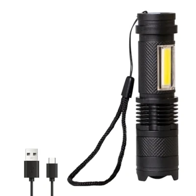 Image de LQWELL® Mini Lampe de Poche LED USB C Rechargeable, Torche Zoomable 3 Modes d&#039;Éclairage, Portable pour le Camping, Randonnée, Urgence, Course à Pied, Cyclisme