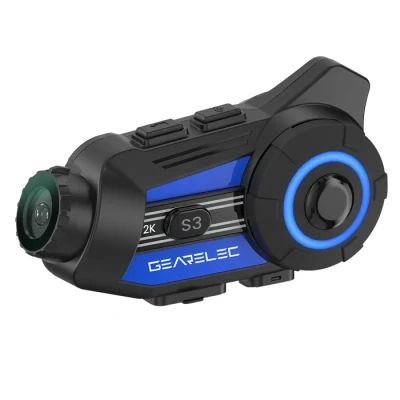 Image de Intercom moto GEARELEC kit bluetooth casque avec caméra HD 2K1500M pour 8 Riders IP65 étanche WiFi Dashcam