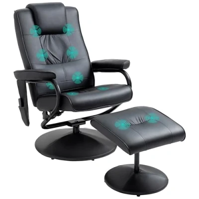 Image de HOMCOM Fauteuil de Massage et Relaxation électrique pivotant inclinable avec Repose Pied revêtement synthétique Noir
