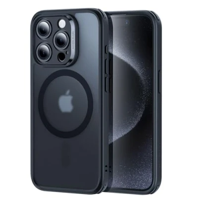 Image de ESR Coque pour iPhone 15 Pro Max avec 1 Verre Trempé, Tanslucide Mate, Compatible MagSafe, Protection Militaire, série Classic, Noir Givré