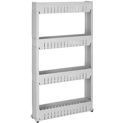 Image de SPRINGOS Étagère mobile à 3 compartiments sur pieds pour machine laver polyvalente salle de bains et toilettes (Gris 101,5 x 54 12,5 cm)