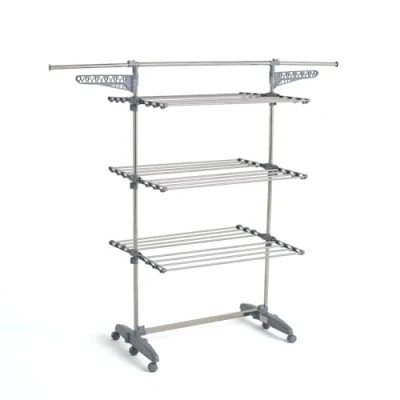 Image de Séchoir à linge étendoir multifonction 25M EXTRA 3 niveaux Gris et Inox